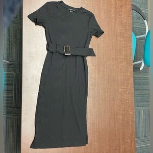 Belted Black Dress Ribbed.